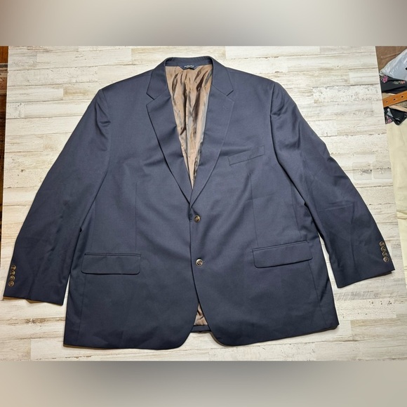 Joseph & Feiss Other - Joseph & Feiss Gold 54R Navy Blue 100% Wool Gold Button Blazer Jacket Sport Coat